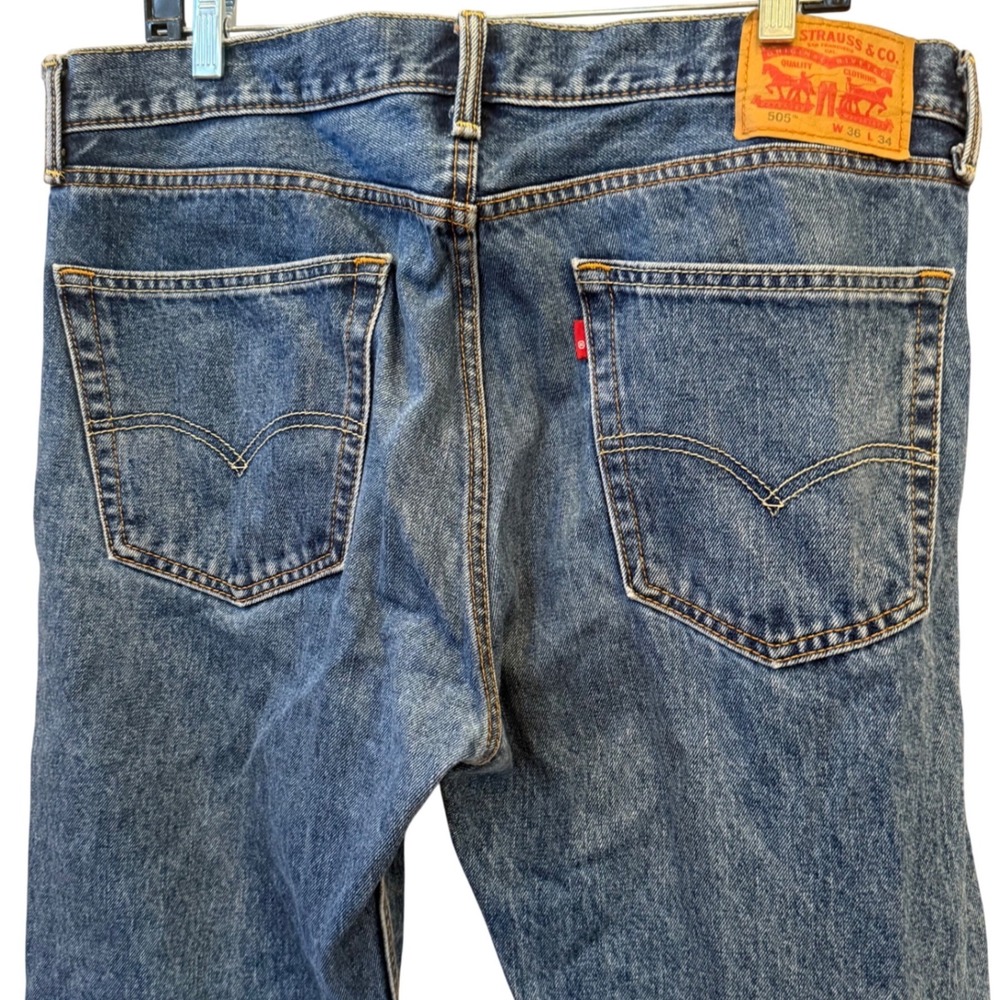 Levi Strauss 505 Mens Blue Wash Denim Jeans Regular Fit Straight Leg‎ W36 L34